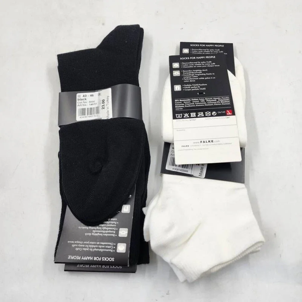 Falke 4 Pairs Happy Sneaker/Crew Socks Men's US 9.5-12/EU 43-46 Black/White